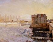 阿尔弗莱德 西斯莱 : The Moret Bridge and Mills under Snow